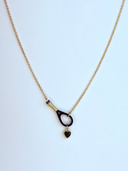 🎾 "Black Ace" Tennis Racquet Necklace - Large Racquet - 22 inches long - SKU # 5200032