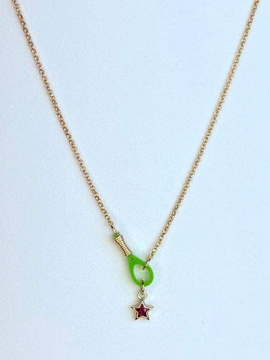 🎾 "Neon Green Ace" Tennis Racquet Necklace - Small Racquet - 21 inches long - SKU # 5200021